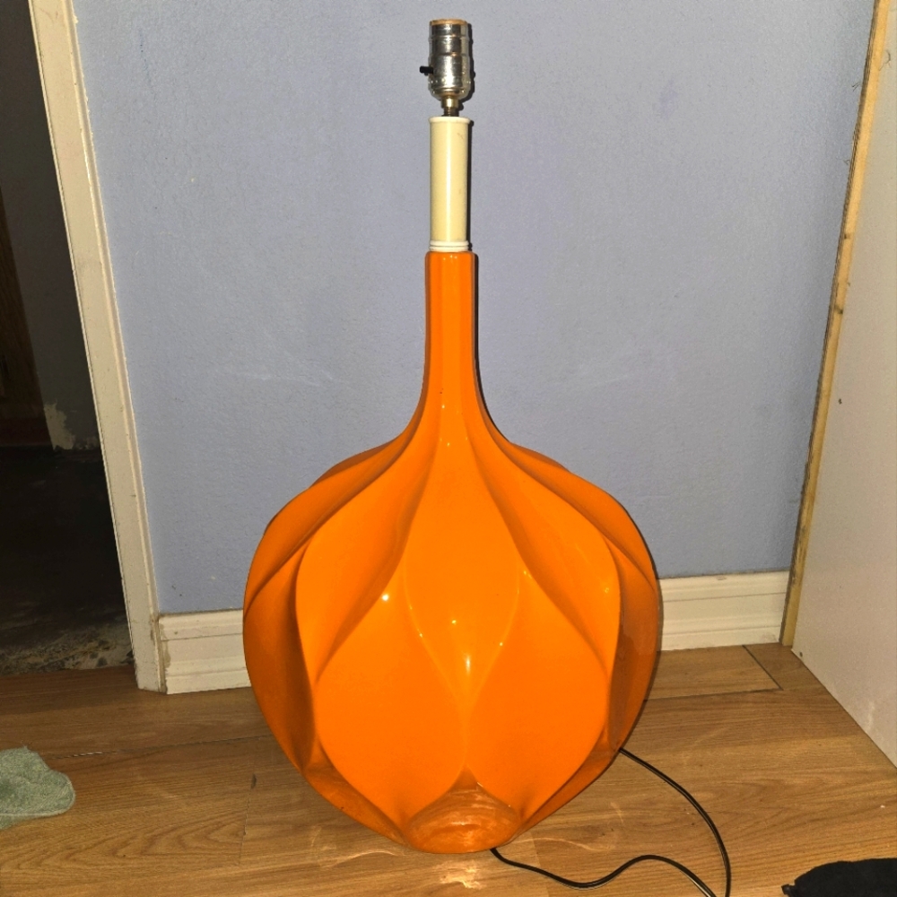 Mid-Century Modern Large Orange Ceramic Table Lamp Verner Panton Style 1970s